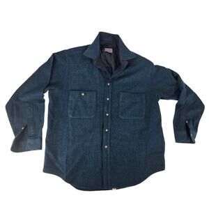 VINTAGE Pendleton Board Shirt Medium Teal Plaid Virgin Wool Flannel Shacket